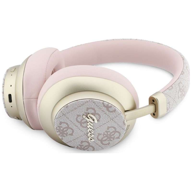 SPOTT-GR GUESS 4G Gold Script Metal Headphones - Ασύρματα Over-Ear Aκουστικά Bluetooth με ENC (Ακύρωση Θορύβου) σε Ροζ Χρώμα