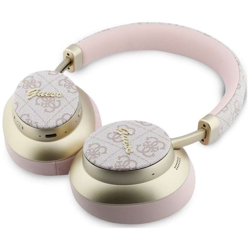 SPOTT-GR GUESS 4G Gold Script Metal Headphones - Ασύρματα Over-Ear Aκουστικά Bluetooth με ENC (Ακύρωση Θορύβου) σε Ροζ Χρώμα