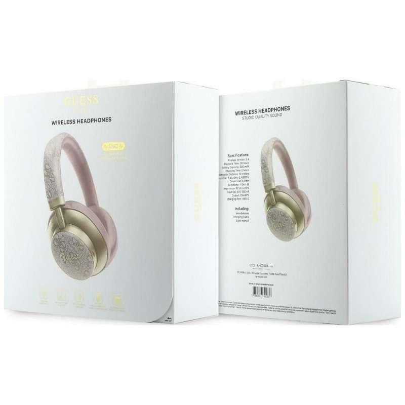 SPOTT-GR GUESS 4G Gold Script Metal Headphones - Ασύρματα Over-Ear Aκουστικά Bluetooth με ENC (Ακύρωση Θορύβου) σε Ροζ Χρώμα