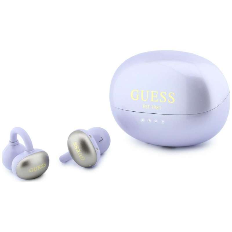 SPOTT-GR GUESS Metalic Finish Electropated Parts Classic Logo Earbuds - Ασύρματα In-Ear Ακουστικά Bluetooth σε Μωβ Χρώμα