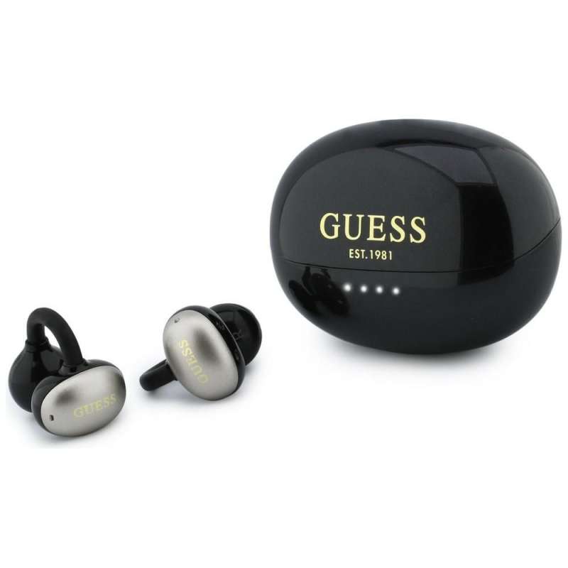 SPOTT-GR GUESS Metalic Finish Electropated Parts Classic Logo Earbuds - Ασύρματα In-Ear Ακουστικά Bluetooth σε Μαύρο Χρώμα