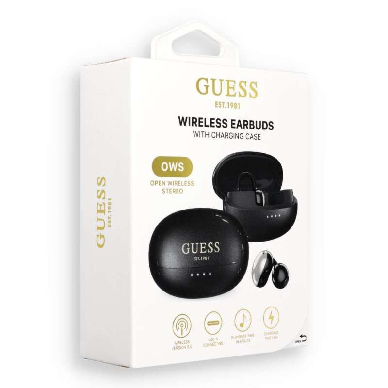 SPOTT-GR GUESS Metalic Finish Electropated Parts Classic Logo Earbuds - Ασύρματα In-Ear Ακουστικά Bluetooth σε Μαύρο Χρώμα