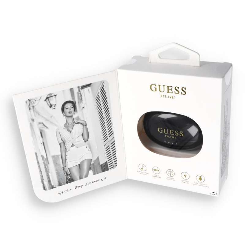 SPOTT-GR GUESS Metalic Finish Electropated Parts Classic Logo Earbuds - Ασύρματα In-Ear Ακουστικά Bluetooth σε Μαύρο Χρώμα