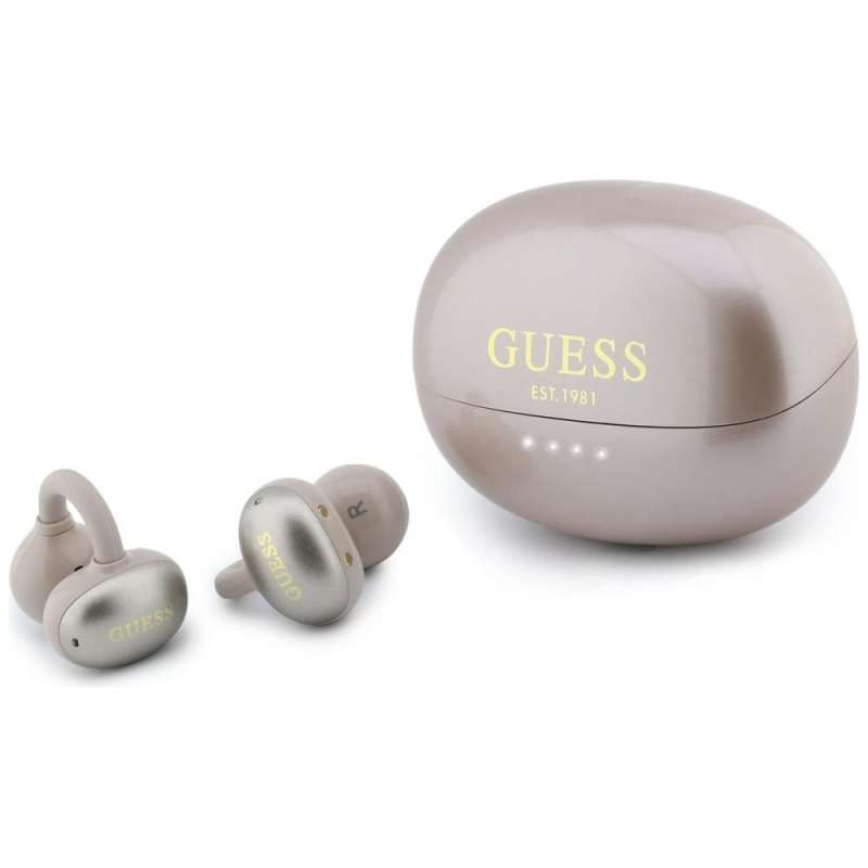 SPOTT-GR GUESS Metalic Finish Electropated Parts Classic Logo Earbuds - Ασύρματα In-Ear Ακουστικά Bluetooth σε Ροζ Χρώμα