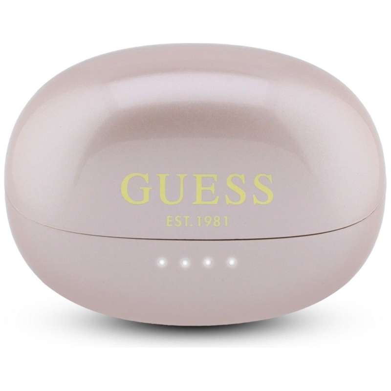 SPOTT-GR GUESS Metalic Finish Electropated Parts Classic Logo Earbuds - Ασύρματα In-Ear Ακουστικά Bluetooth σε Ροζ Χρώμα