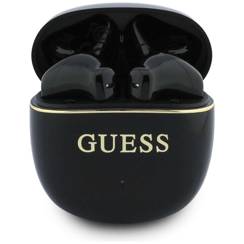 SPOTT-GR GUESS Glossy Gold Line Classic Earbuds - Ασύρματα In-Ear Ακουστικά Bluetooth σε Μαύρο Χρώμα