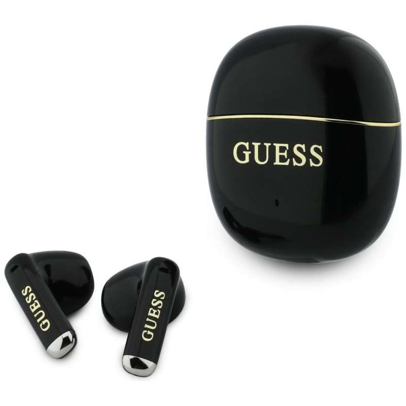 SPOTT-GR GUESS Glossy Gold Line Classic Earbuds - Ασύρματα In-Ear Ακουστικά Bluetooth σε Μαύρο Χρώμα