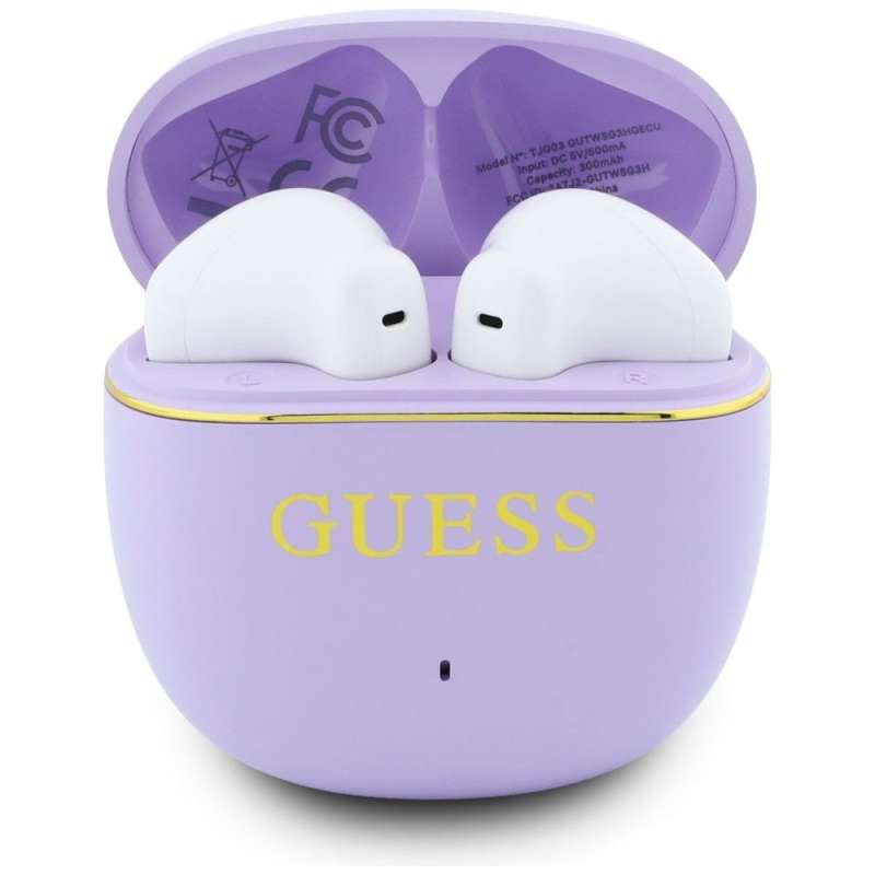 SPOTT-GR GUESS Glossy Gold Line Classic Earbuds - Ασύρματα In-Ear Ακουστικά Bluetooth σε Μωβ Χρώμα