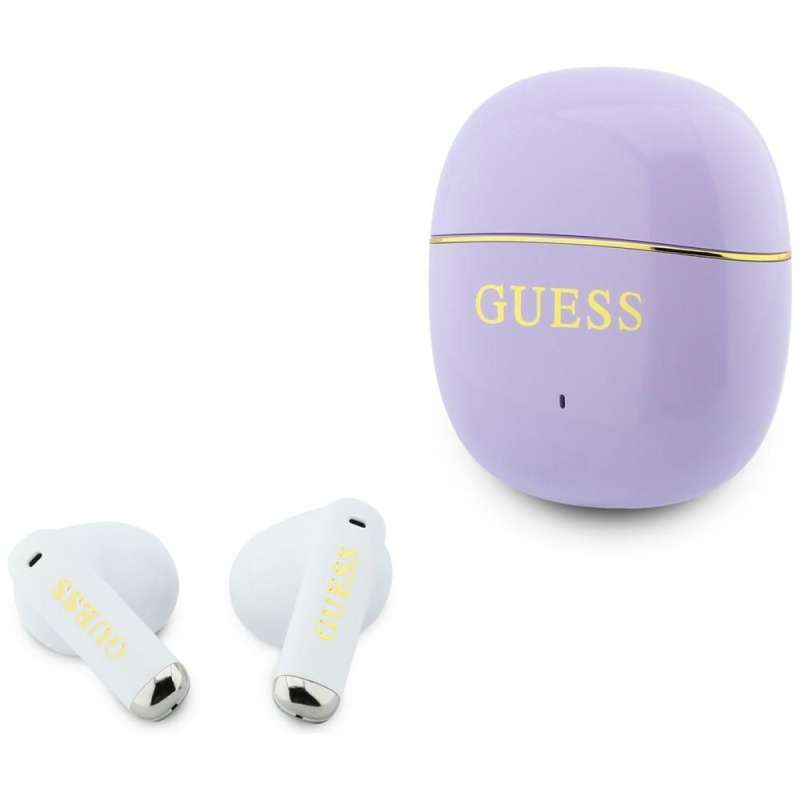 SPOTT-GR GUESS Glossy Gold Line Classic Earbuds - Ασύρματα In-Ear Ακουστικά Bluetooth σε Μωβ Χρώμα