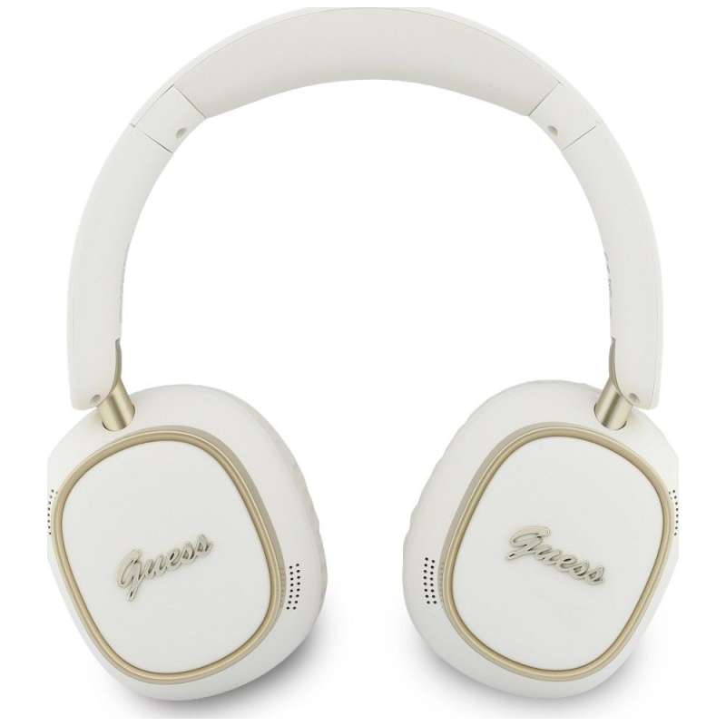SPOTT-GR GUESS Rectangle Metal Script Headphones- Ασύρματα Over-Ear Aκουστικά Bluetooth με ENC (Ακύρωση Θορύβου) σε Άσπρο Χρώμα