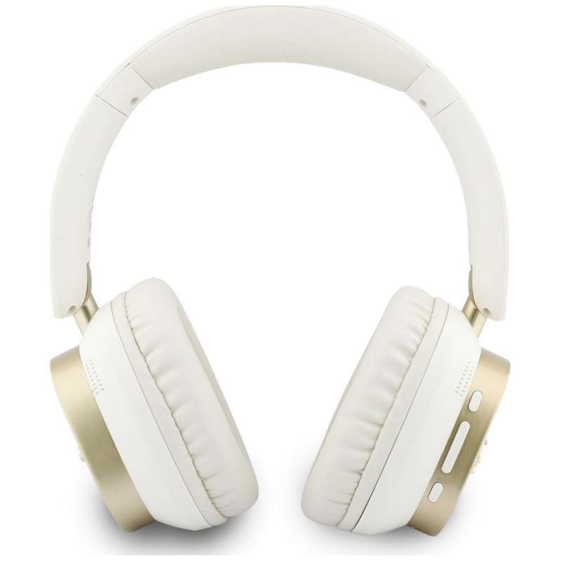 SPOTT-GR GUESS Rectangle Metal Script Headphones- Ασύρματα Over-Ear Aκουστικά Bluetooth με ENC (Ακύρωση Θορύβου) σε Άσπρο Χρώμα