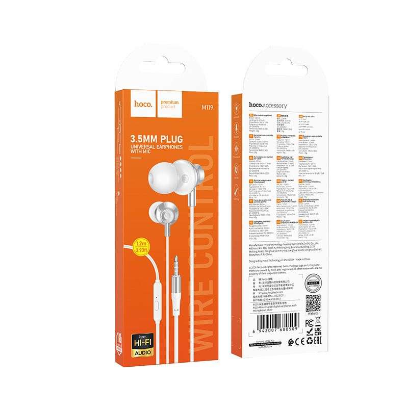 SPOTT-GR Hoco M119 - Ενσύρματα In-Ear Ακουστικά με Μικρόφωνο και Υποδοχή Jack 3.5mm σε Άσπρο / Ασημί Χρώμα