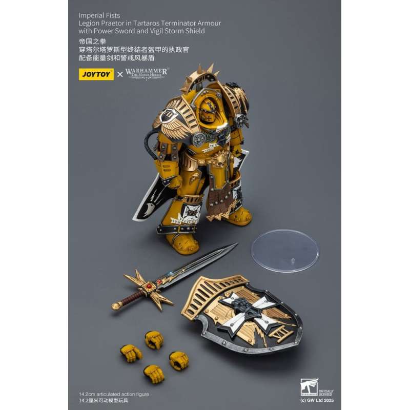 SPOTT-GR Warhammer Imperial Fists - Φιγούρα Δράσης Legion Praetor in Tartaros Terminator Armourwith Power Sword and Vigil Storm Shield Μεγέθους 14cm