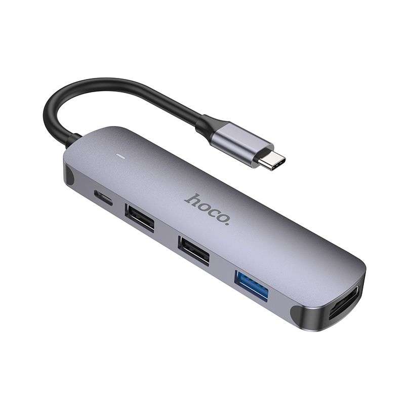 SPOTT-GR Hoco HB27 - USB Hub με Καλώδιο Type-C και Υποδοχές 1x USB-A 3.0, 2x USB 2.0 και 1x HDMI σε Γκρι Χρώμα