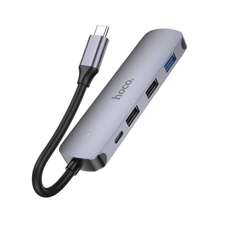 SPOTT-GR Hoco HB27 - USB Hub με Καλώδιο Type-C και Υποδοχές 1x USB-A 3.0, 2x USB 2.0 και 1x HDMI σε Γκρι Χρώμα