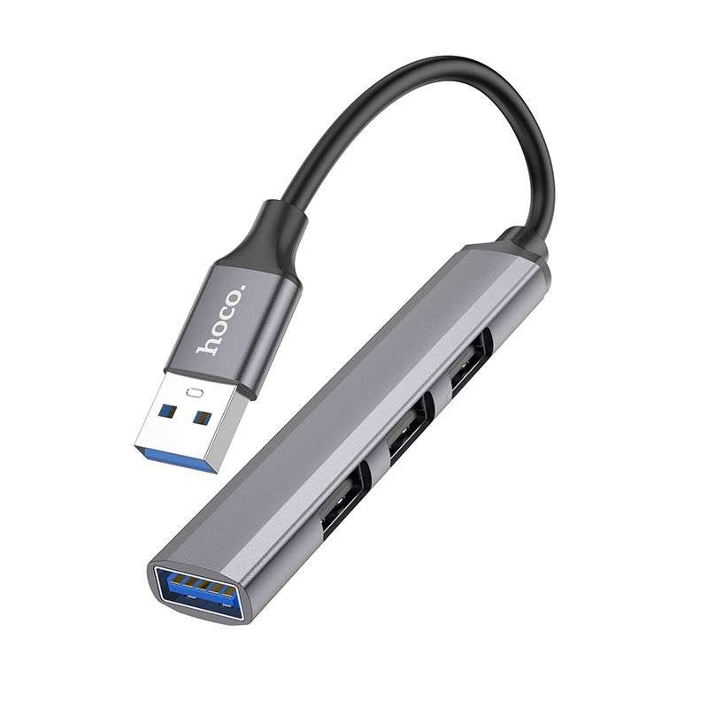 SPOTT-GR Hoco HB26 - USB Hub με Καλώδιο USB-A και Υποδοχές 1x USB-A 3.0 και 3x USB 2.0 σε Γκρι Χρώμα
