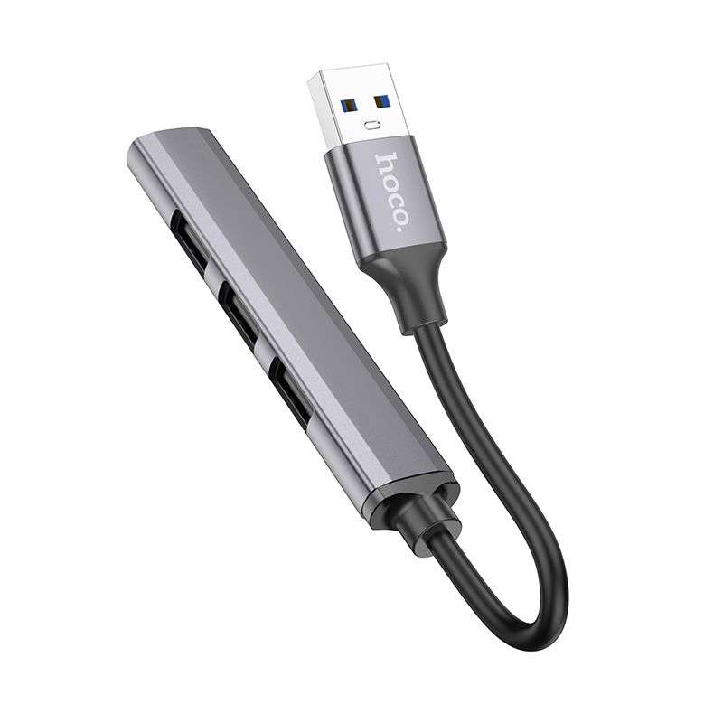 SPOTT-GR Hoco HB26 - USB Hub με Καλώδιο USB-A και Υποδοχές 1x USB-A 3.0 και 3x USB 2.0 σε Γκρι Χρώμα