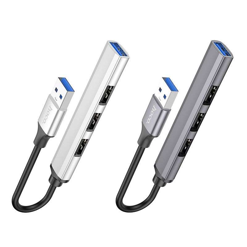SPOTT-GR Hoco HB26 - USB Hub με Καλώδιο USB-A και Υποδοχές 1x USB-A 3.0 και 3x USB 2.0 σε Γκρι Χρώμα