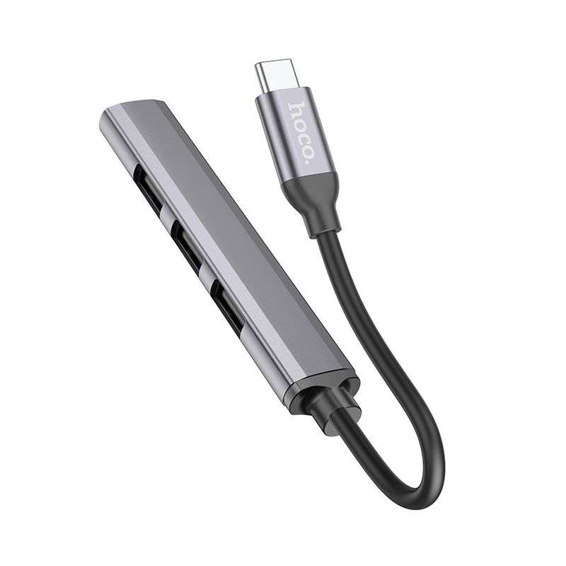 SPOTT-GR Hoco HB26 - USB Hub με Καλώδιο Type-C και Υποδοχές 1x USB-A 3.0 και 3x USB 2.0 σε Γκρι Χρώμα
