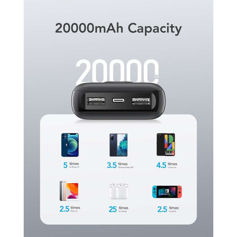 SPOTT-GR Veger L20S - Power Bank 20000mAh (PD Quick Charge 3.0 2A 20W) σε Μαύρο Χρώμα (VP2039PD / W2039PD)