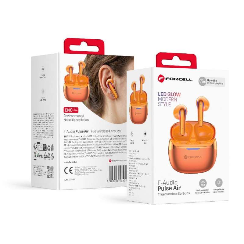 SPOTT-GR Forcell F-Audio Pulse Air - Ασύρματα In-Ear Ακουστικά Bluetooth με ENC (Ακύρωση Θορύβου) σε Πορτοκαλί Χρώμα