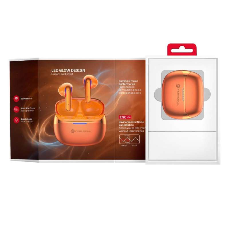 SPOTT-GR Forcell F-Audio Pulse Air - Ασύρματα In-Ear Ακουστικά Bluetooth με ENC (Ακύρωση Θορύβου) σε Πορτοκαλί Χρώμα