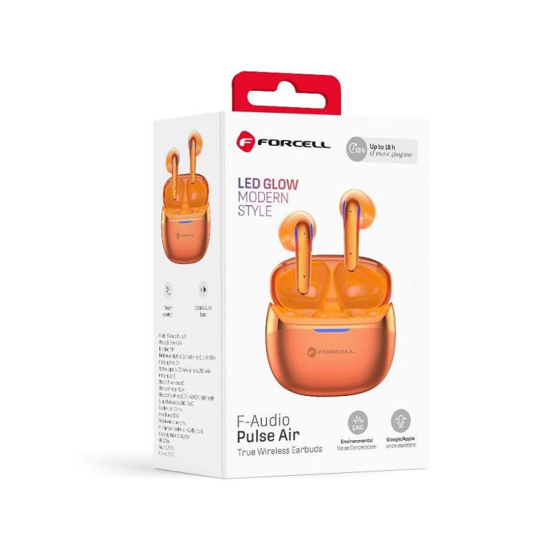 SPOTT-GR Forcell F-Audio Pulse Air - Ασύρματα In-Ear Ακουστικά Bluetooth με ENC (Ακύρωση Θορύβου) σε Πορτοκαλί Χρώμα