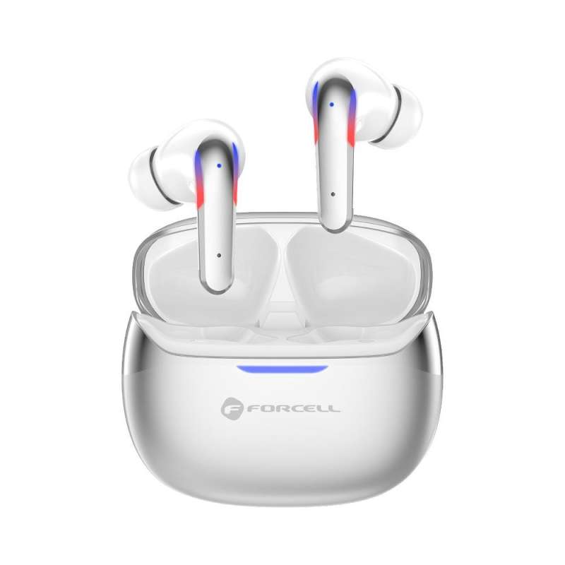 SPOTT-GR Forcell F-Audio Pulse Pro - Ασύρματα In-Ear Ακουστικά Bluetooth με ANC και ENC (Ακύρωση Θορύβου) σε Ασημί Χρώμα