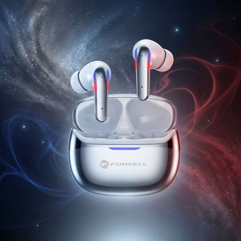 SPOTT-GR Forcell F-Audio Pulse Pro - Ασύρματα In-Ear Ακουστικά Bluetooth με ANC και ENC (Ακύρωση Θορύβου) σε Ασημί Χρώμα