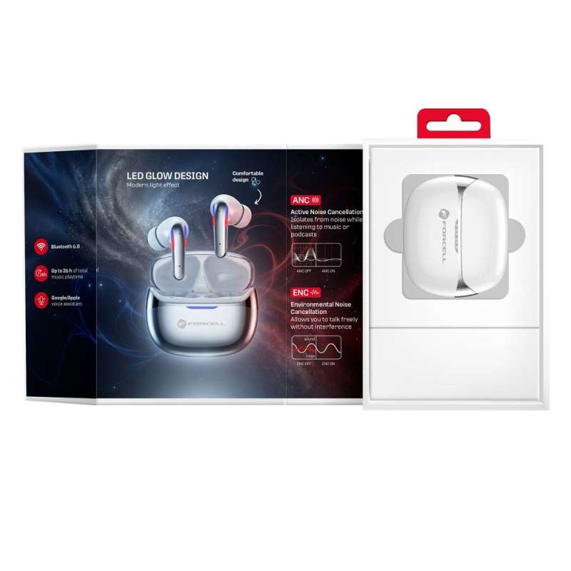 SPOTT-GR Forcell F-Audio Pulse Pro - Ασύρματα In-Ear Ακουστικά Bluetooth με ANC και ENC (Ακύρωση Θορύβου) σε Ασημί Χρώμα