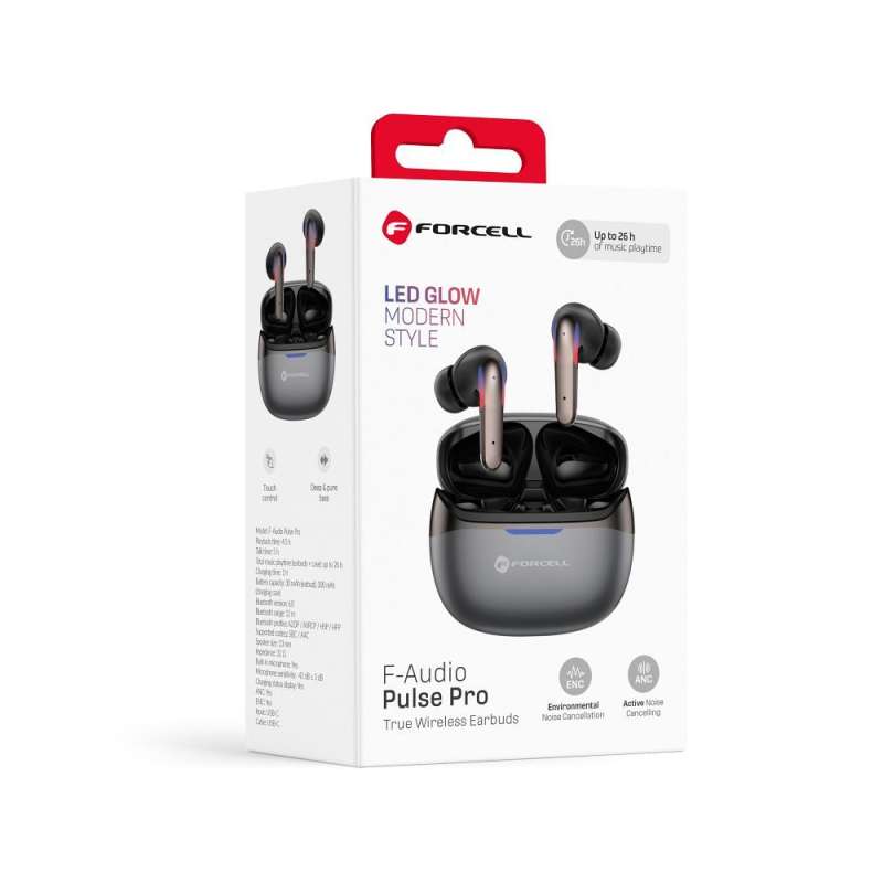 SPOTT-GR Forcell F-Audio Pulse Pro - Ασύρματα In-Ear Ακουστικά Bluetooth με ANC και ENC (Ακύρωση Θορύβου) σε Μαύρο Χρώμα