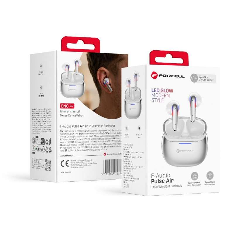 SPOTT-GR Forcell F-Audio Pulse Air - Ασύρματα In-Ear Ακουστικά Bluetooth με ENC (Ακύρωση Θορύβου) σε Ασημί Χρώμα