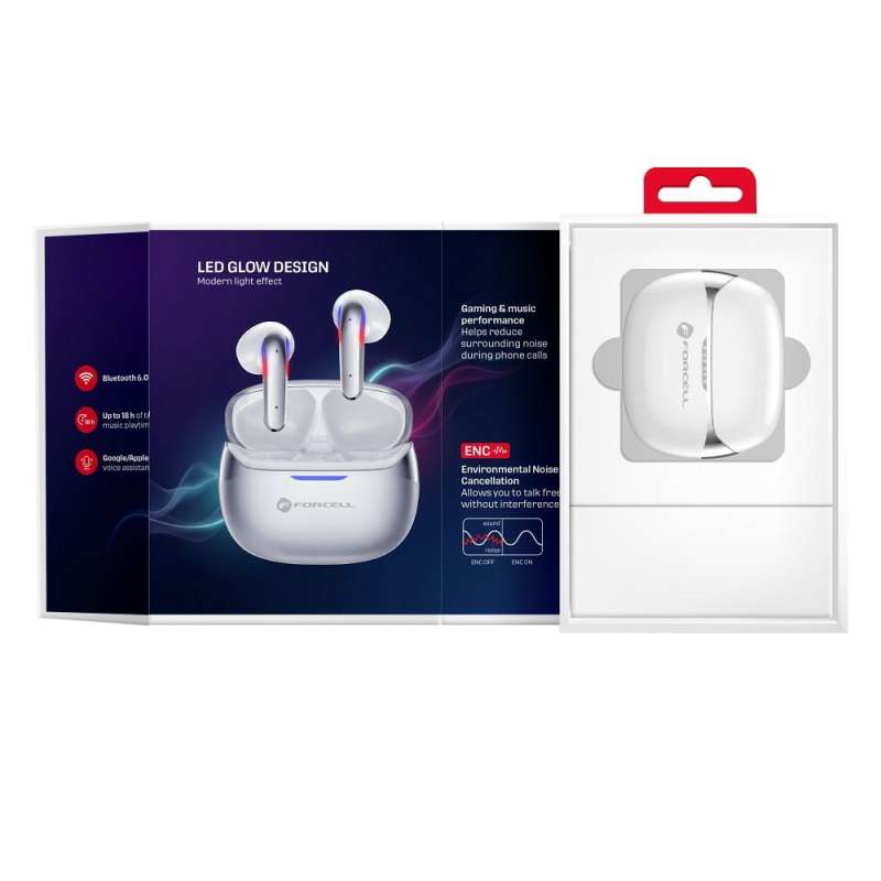 SPOTT-GR Forcell F-Audio Pulse Air - Ασύρματα In-Ear Ακουστικά Bluetooth με ENC (Ακύρωση Θορύβου) σε Ασημί Χρώμα