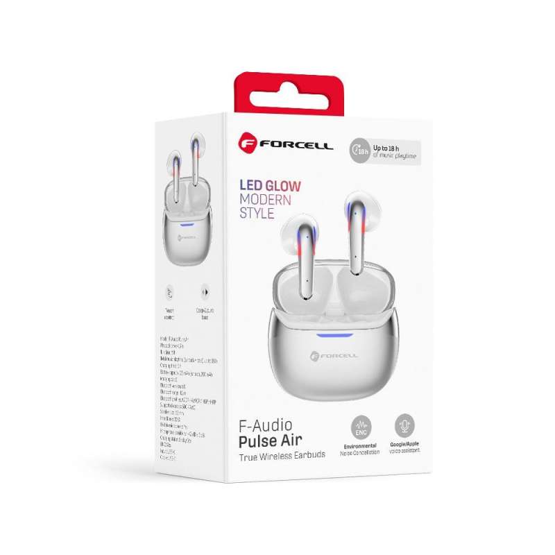 SPOTT-GR Forcell F-Audio Pulse Air - Ασύρματα In-Ear Ακουστικά Bluetooth με ENC (Ακύρωση Θορύβου) σε Ασημί Χρώμα