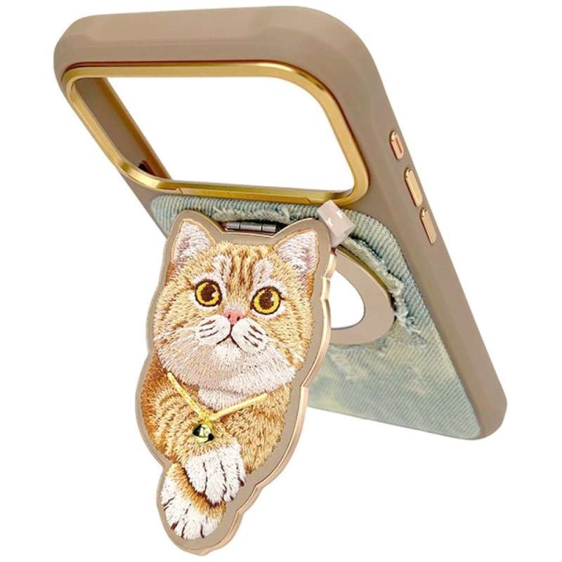 SPOTT-GR Nimmy Denim Fashion - Μαγνητική Αναδιπλούμενη Βάση με Design Ginger Cat σε Καφέ Χρώμα